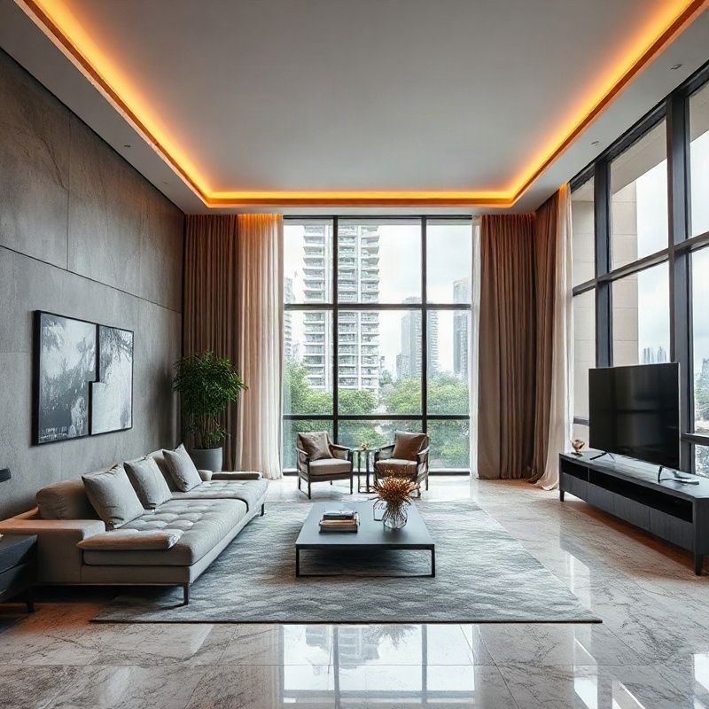 Interior de um apartamento de luxo em São Paulo com iluminação editorial