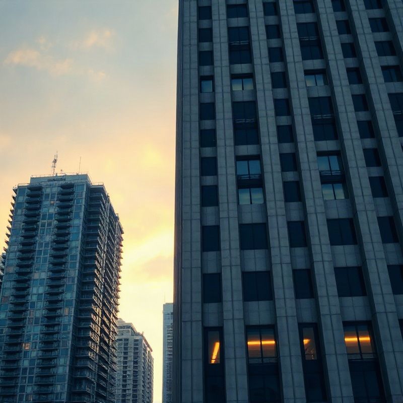 Fachada de edifício modernista em São Paulo ao entardecer